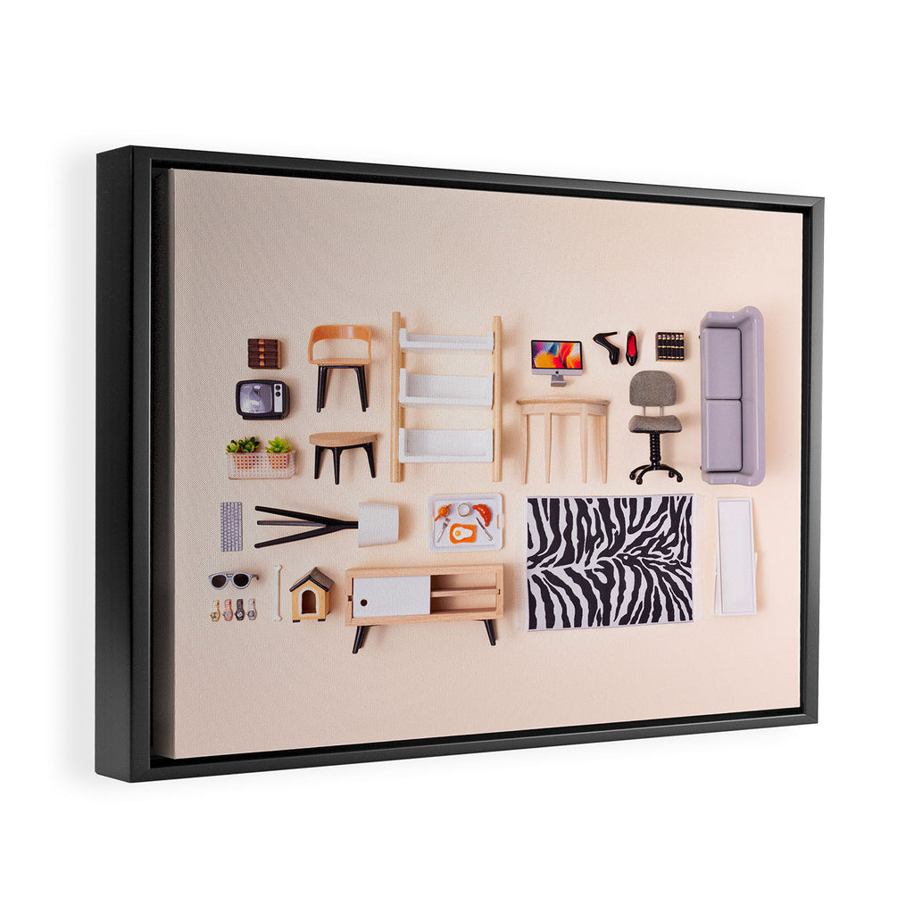 Dollhouse inventory / beige Framed Canvas Print Gallery Image 2