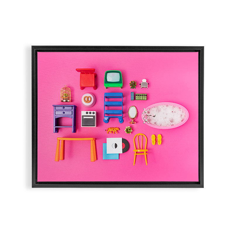 Dollhouse inventory / pink Framed Canvas Print Gallery Image 8