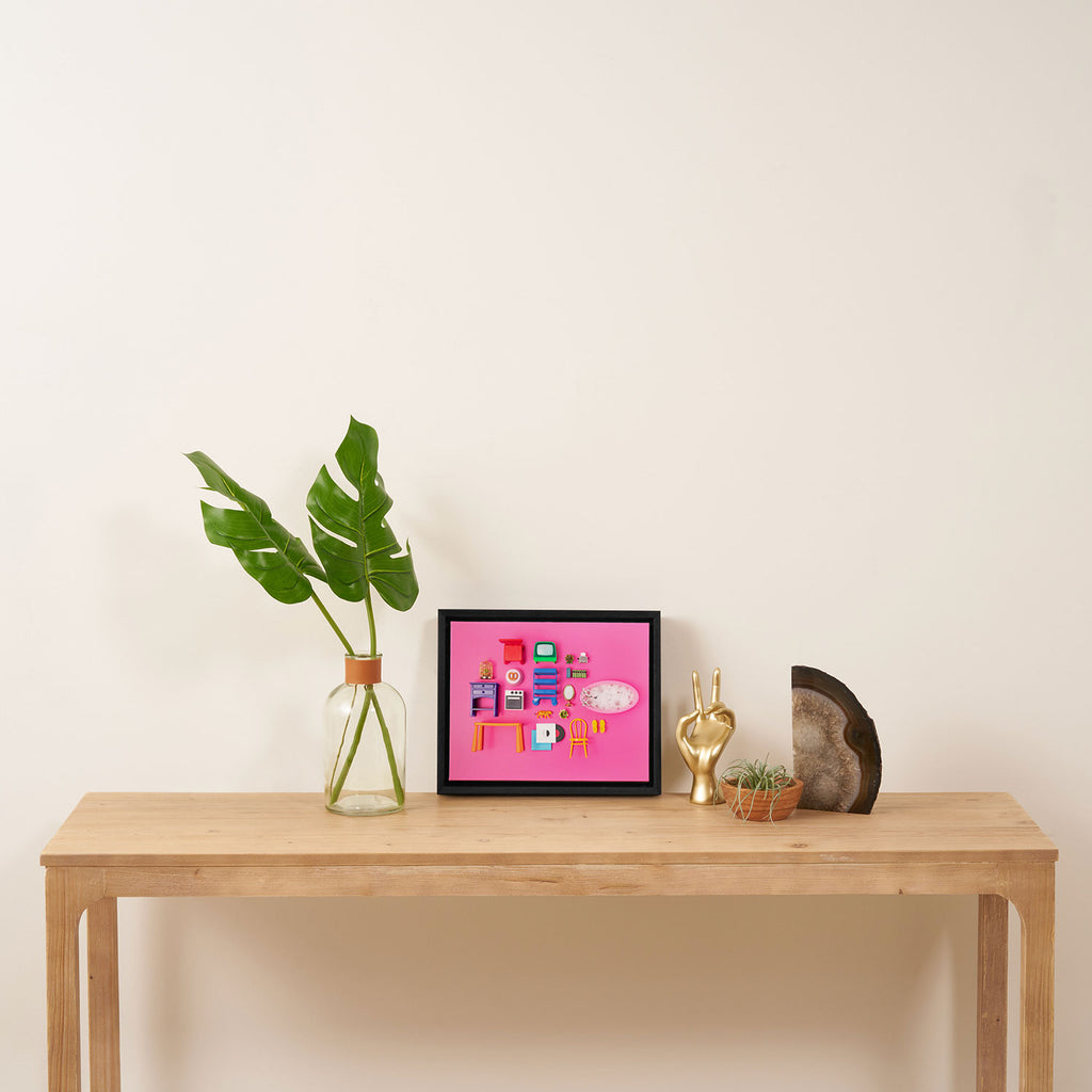 Dollhouse inventory / pink Framed Canvas Print Gallery Image 4