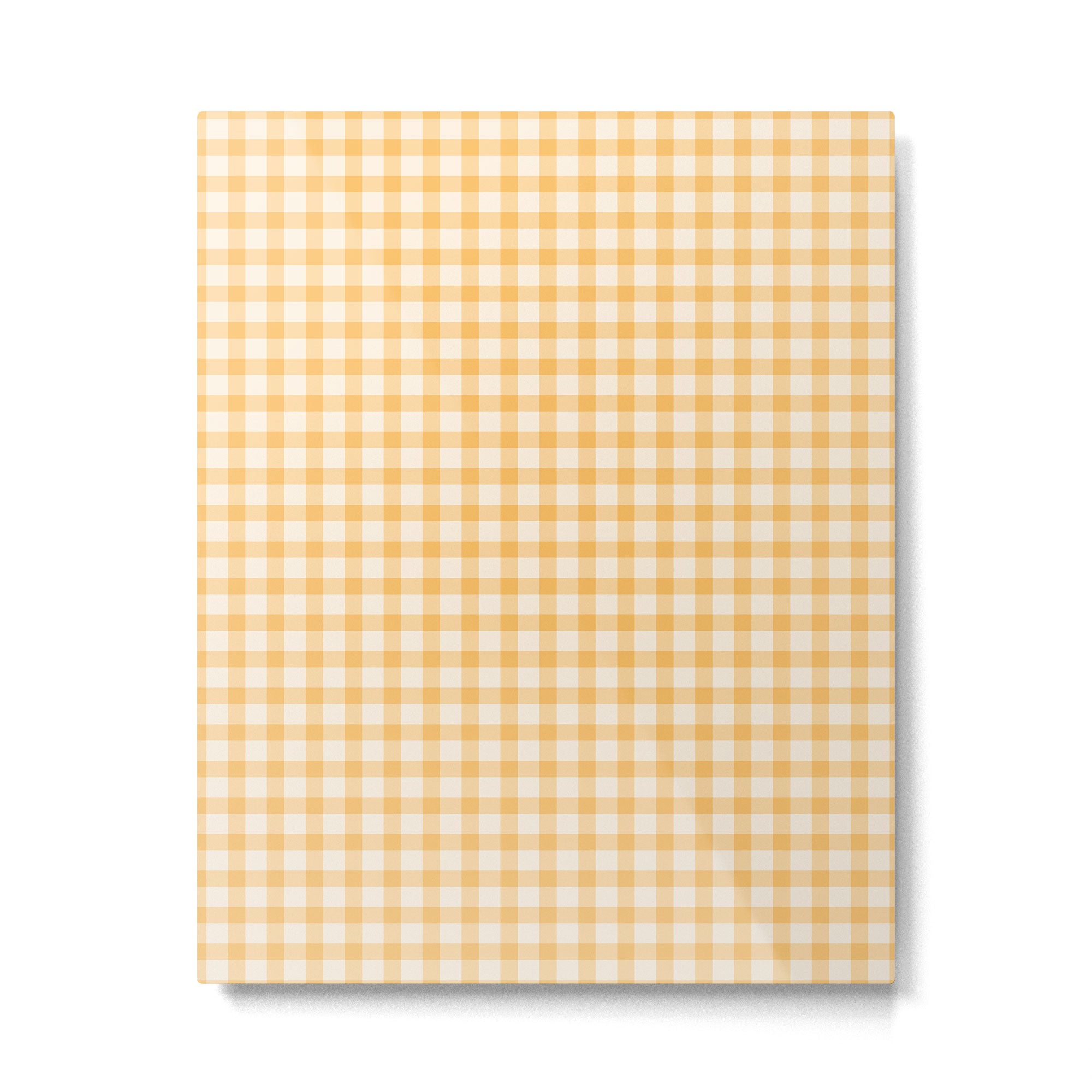 Gingham Checkered Patchwork in Orange Yellow. Metal Print Gallery Image 6