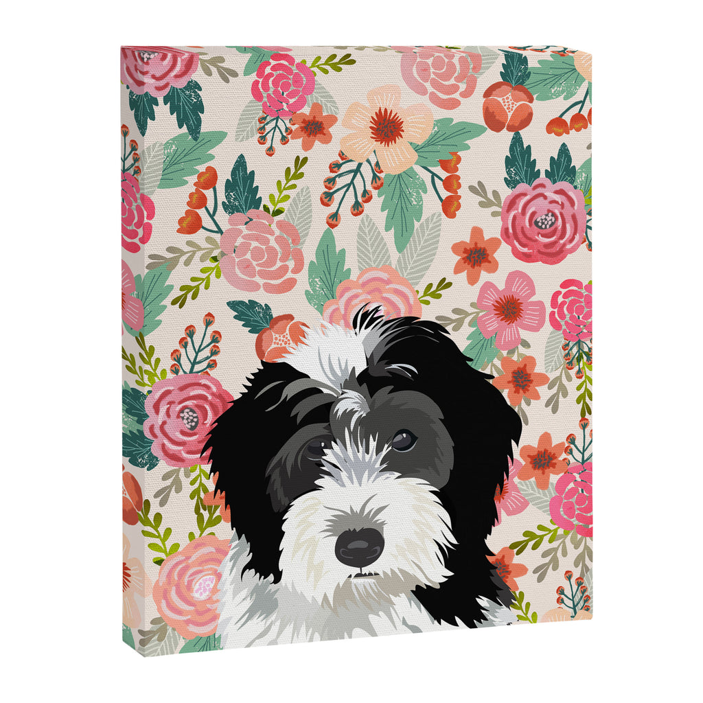 Bernedoodle floral pet portrait art print and dog gifts Canvas Print Gallery Image 6