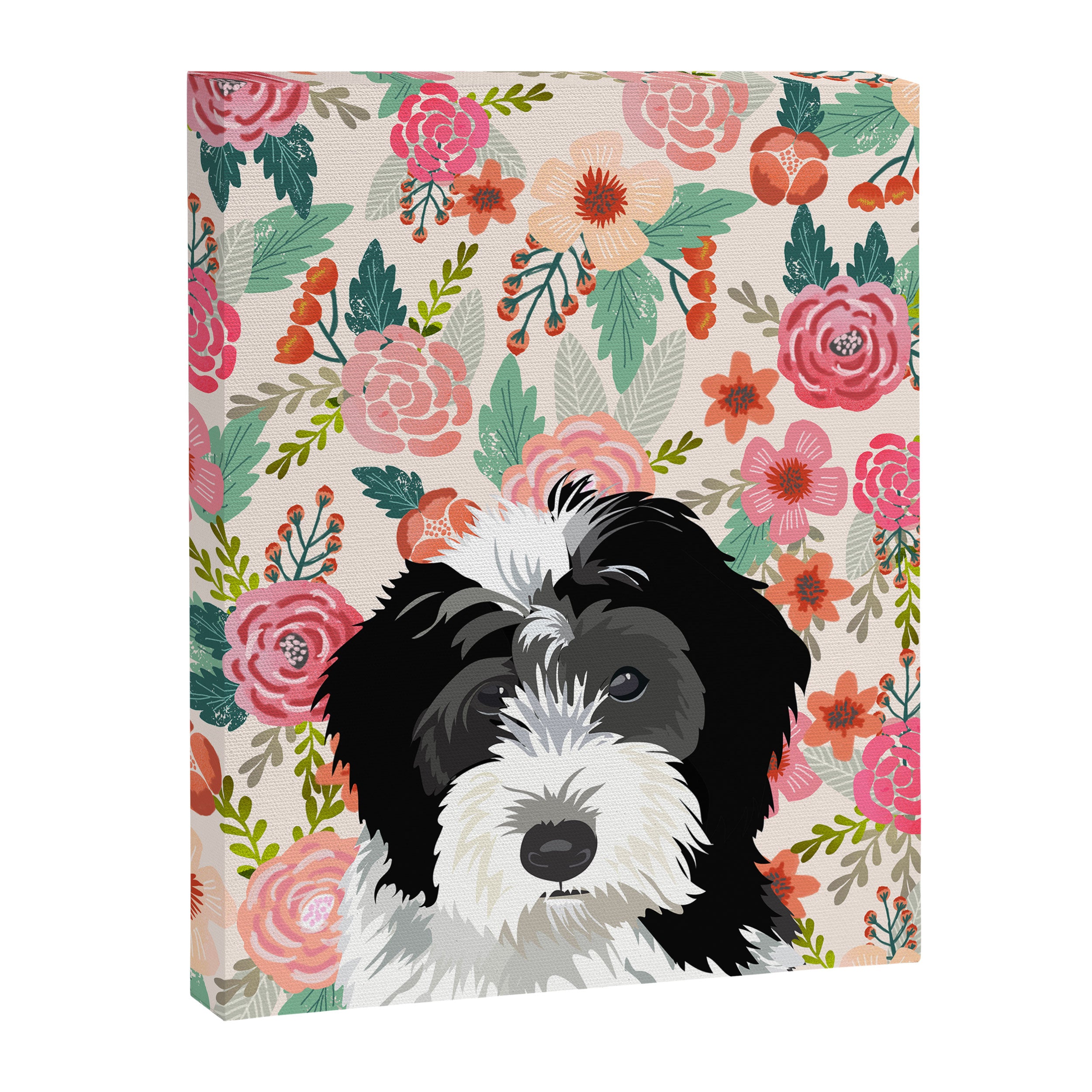 Bernedoodle floral pet portrait art print and dog gifts Canvas Print Gallery Image 6