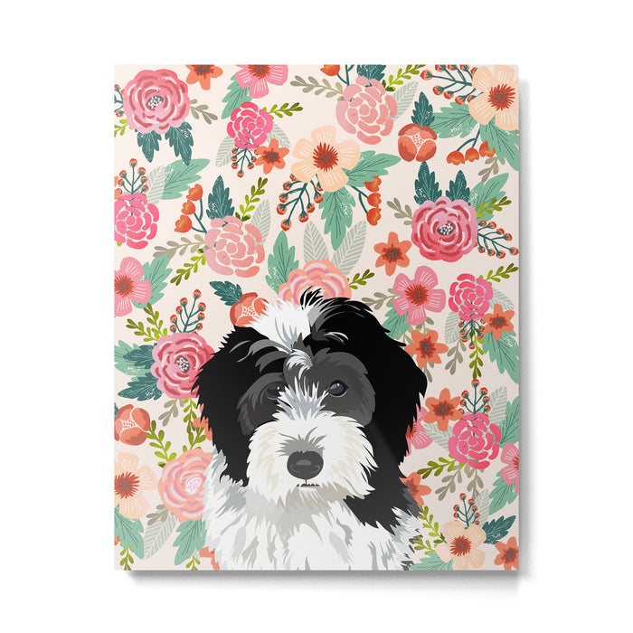 Bernedoodle floral pet portrait art print and dog gifts Metal Print Gallery Image 1