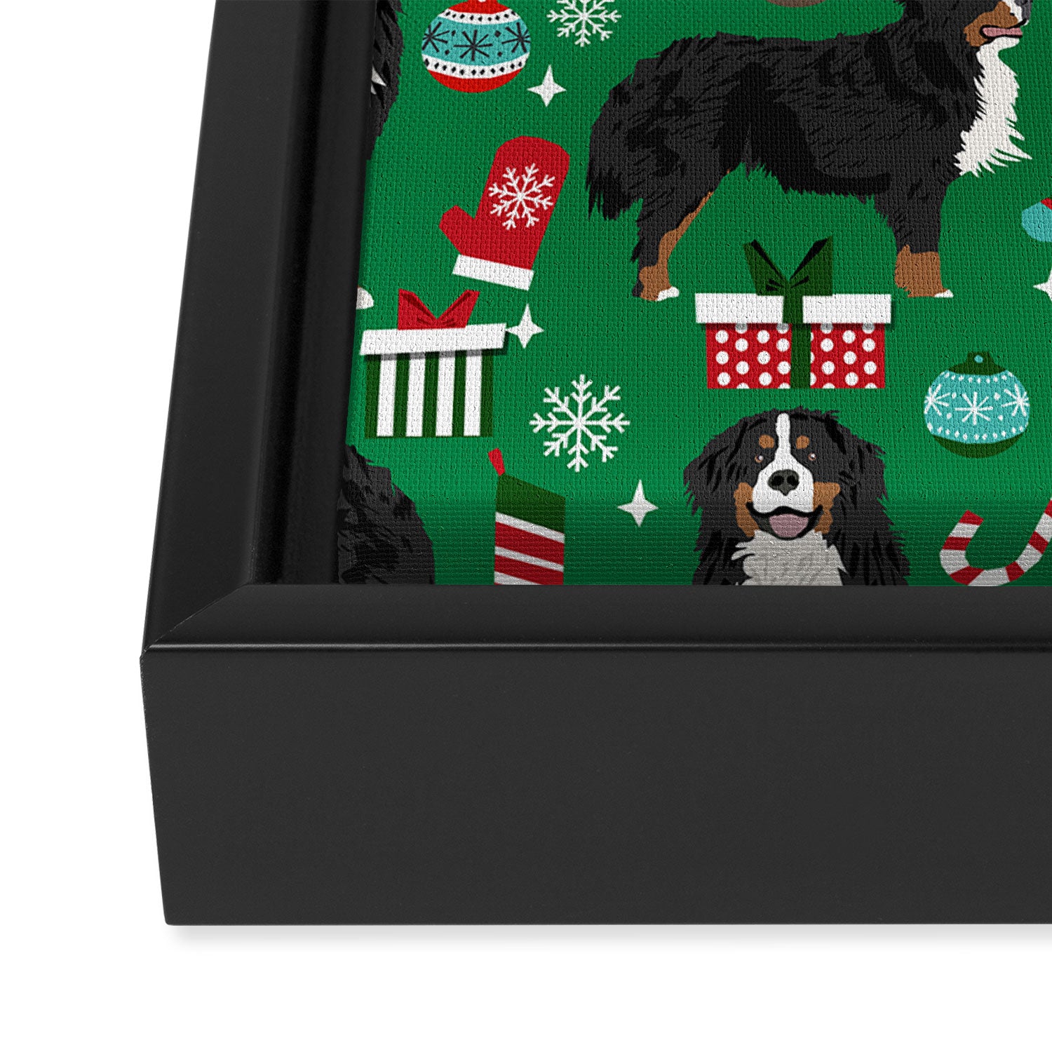 Bernese Mountain Dog christmas dog breed gifts mittens stockings presents candy canes Framed Canvas Print Gallery Image 2