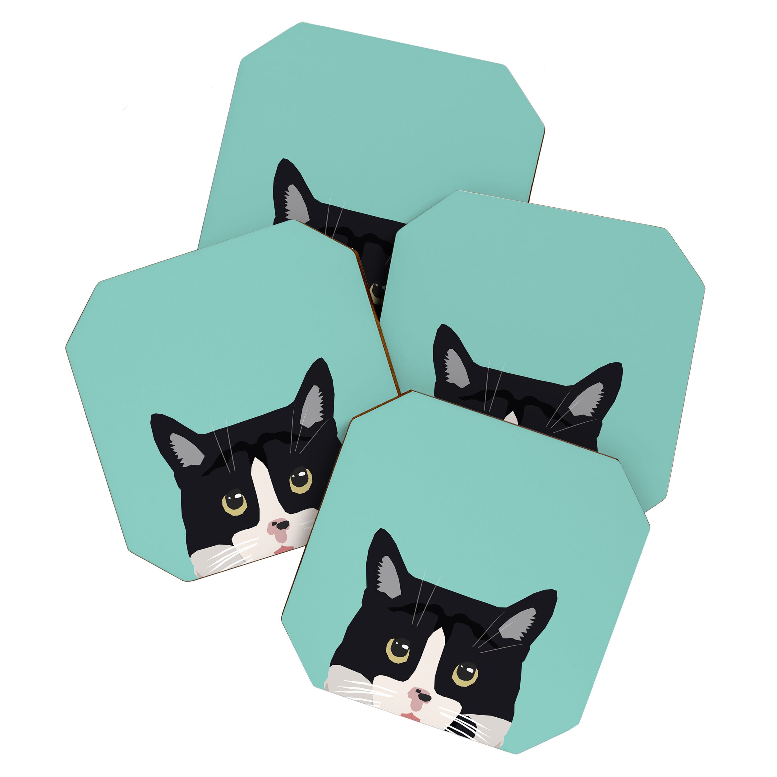 Black and White Cat - cat lady art, cat art, cats, black and white cat Coaster Gallery Image 1