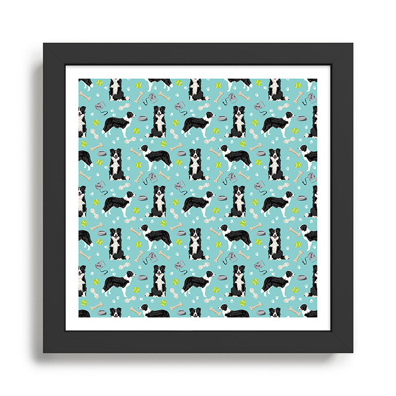 Border Collie tennis ball cute pet portrait by pet friendly dog patterns dog breed gifts Framed Art Print Gallery Image 1