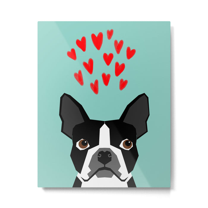 Boston Terrier - Hearts, Cute Funny Dog Cute Valentines Dog, Pet, Cute, Animal, Dog Love,  Metal Print Gallery Image 1