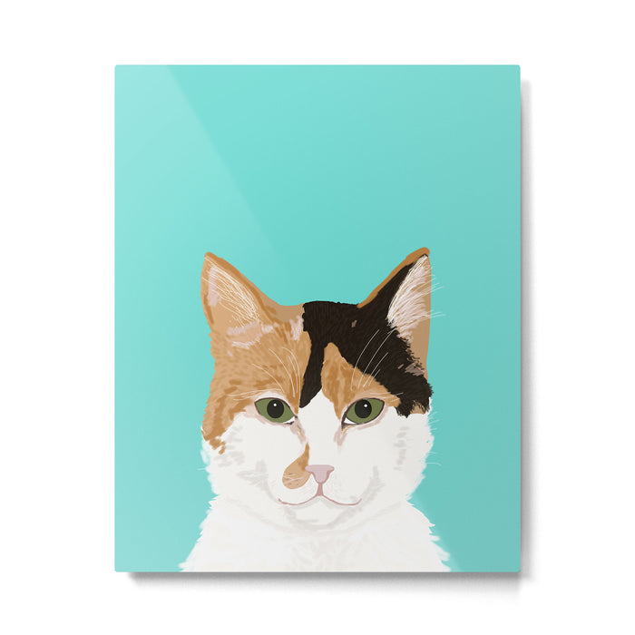 Calico Cat - Cute cat black, white, tan, orange tabby cat, cute kitten Metal Print Gallery Image 1
