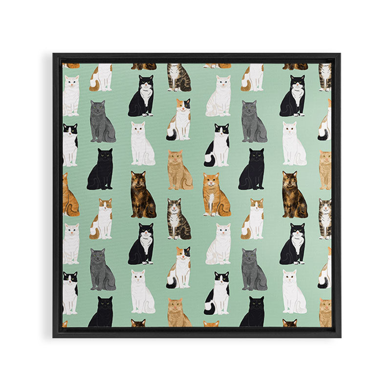 Cat breeds pattern kitty kittens cats tabby siamese white tortoiseshell Framed Canvas Print Gallery Image 3