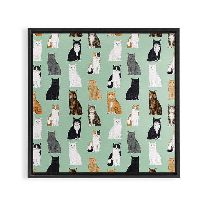 Cat breeds pattern kitty kittens cats tabby siamese white tortoiseshell Framed Canvas Print Gallery Image 1
