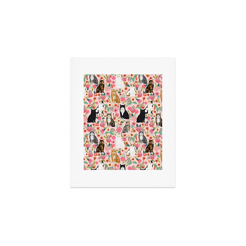 Cat Florals - vintage floral, cat breeds, cute cat florals, cat design Art Print Gallery Image 1