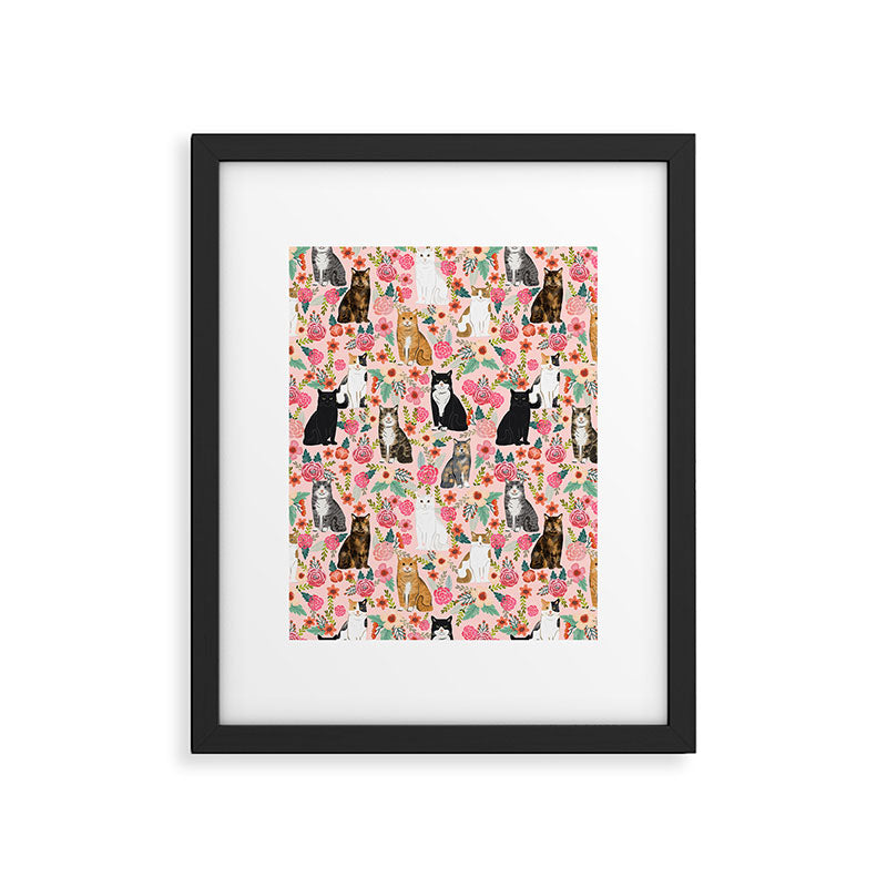 Cat Florals - vintage floral, cat breeds, cute cat florals, cat design Framed Art Print Gallery Image 5