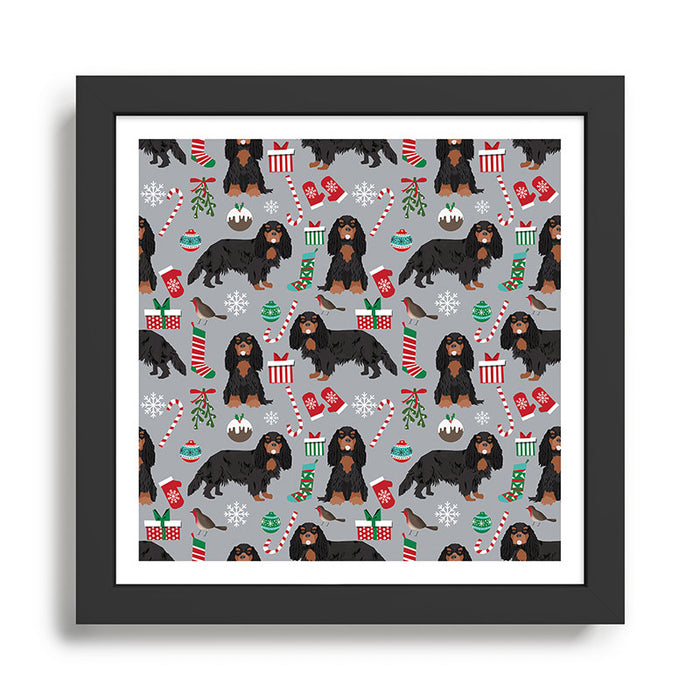 Cavalier King Charles Spaniel black and tan christmas dog gifts pet friendly Framed Art Print Gallery Image 1