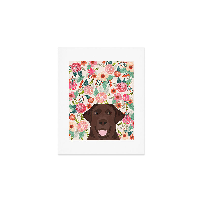 Chocolate Lab florals dog breed portrait pet art dog lover gifts labrador retriever Art Print Gallery Image 1