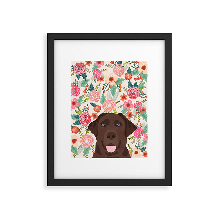 Chocolate Lab florals dog breed portrait pet art dog lover gifts labrador retriever Framed Art Print Gallery Image 1