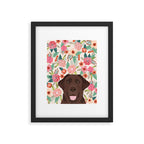 Chocolate Lab florals dog breed portrait pet art dog lover gifts labrador retriever Framed Art Print Gallery Image 5