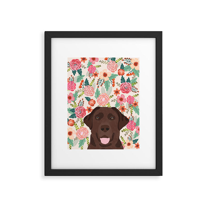 Chocolate Lab florals dog breed portrait pet art dog lover gifts labrador retriever Framed Art Print Gallery Image 5