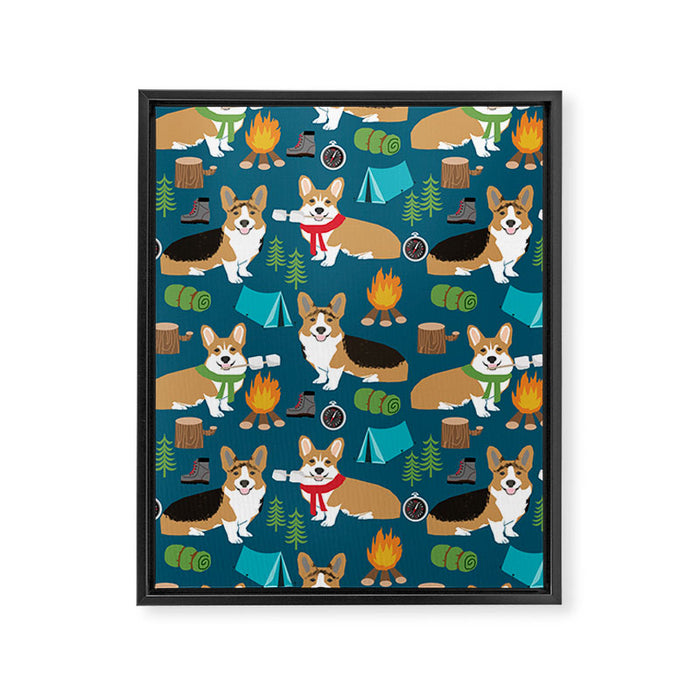 Corgi camping marshmallow roasting corgis outdoors nature dog lovers Framed Canvas Print Gallery Image 1