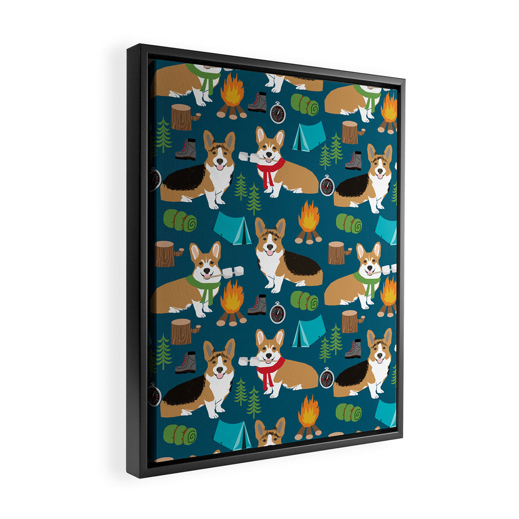 Corgi camping marshmallow roasting corgis outdoors nature dog lovers Framed Canvas Print Gallery Image 2