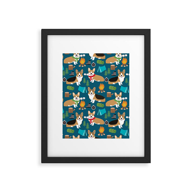 Corgi camping marshmallow roasting corgis outdoors nature dog lovers Framed Art Print Gallery Image 6