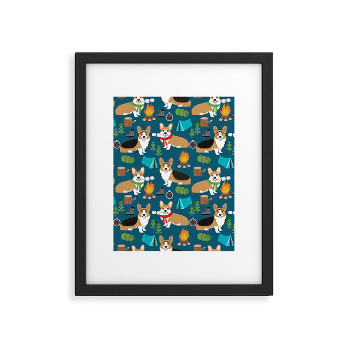 Corgi camping marshmallow roasting corgis outdoors nature dog lovers Framed Art Print Gallery Image 1