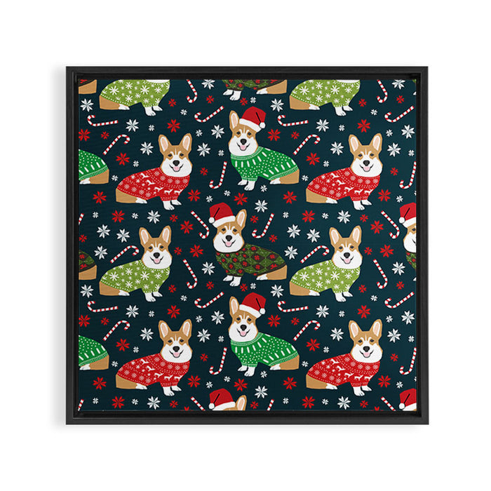 Corgi christmas sweater ugly sweater party with welsh corgis dog lovers dream christmas Framed Canvas Print Gallery Image 1