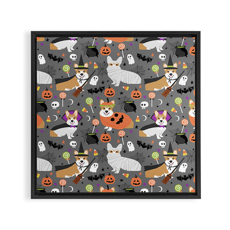Corgi halloween costume ghost mummy vampire howl-o-ween dog gifts Framed Canvas Print Gallery Image 3