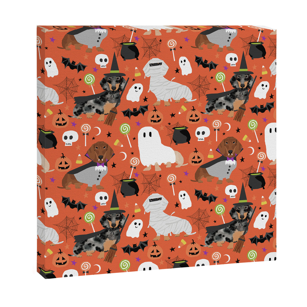 Dachshund dog breed halloween cute pattern doxie dachsie dog costumes Canvas Print Gallery Image 3