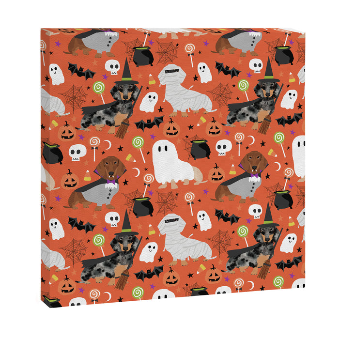 Dachshund dog breed halloween cute pattern doxie dachsie dog costumes Canvas Print Gallery Image 1