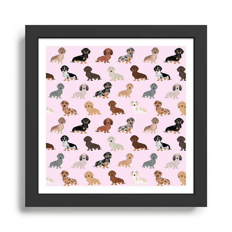 Dachshund dog breed pet pattern doxie coats dapple merle red black and tan Framed Art Print Gallery Image 1