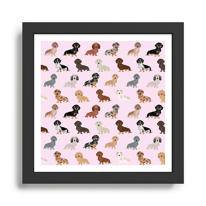 Dachshund dog breed pet pattern doxie coats dapple merle red black and tan Framed Art Print Gallery Image 1