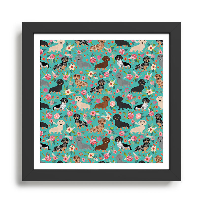 Dachshund florals flower pet portrait dog art dachsie doxie pet art dog breeds Framed Art Print Gallery Image 1