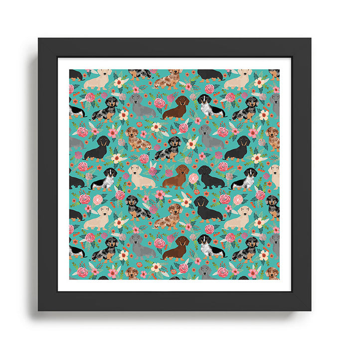 Dachshund florals flower pet portrait dog art dachsie doxie pet art dog breeds Framed Art Print Gallery Image 1