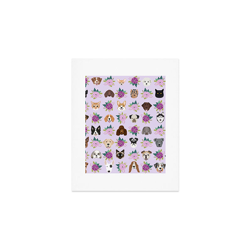 Dogs and cats pet friendly floral animal lover gifts dog breeds cat person Art Print Gallery Image 1