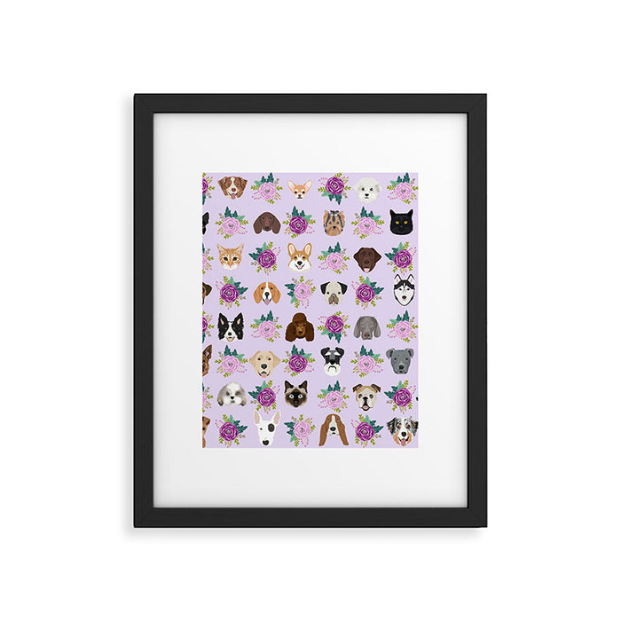 Dogs and cats pet friendly floral animal lover gifts dog breeds cat person Framed Art Print Gallery Image 1