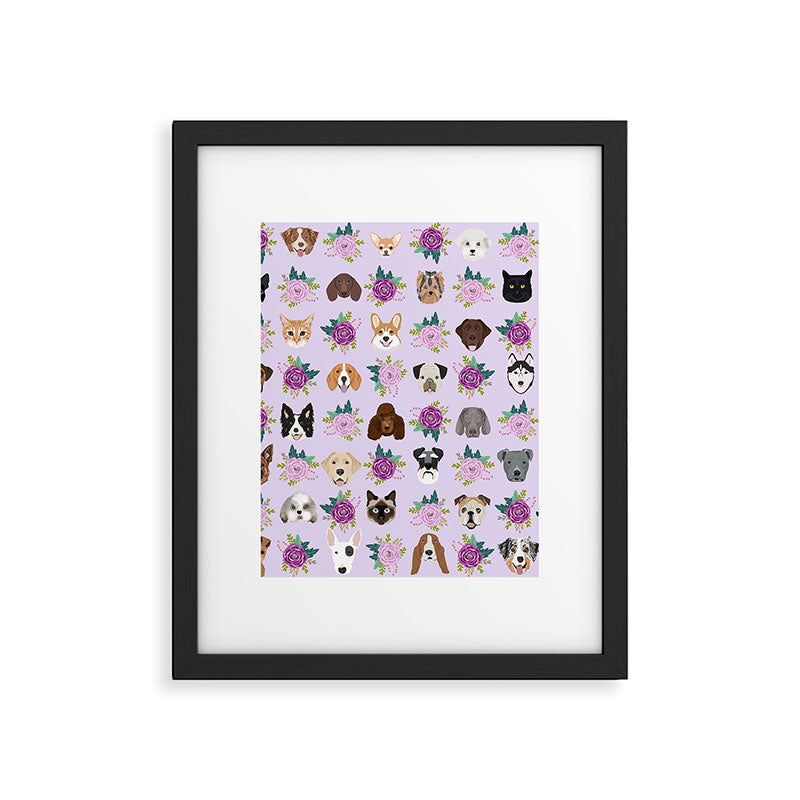 Dogs and cats pet friendly floral animal lover gifts dog breeds cat person Framed Art Print Gallery Image 6