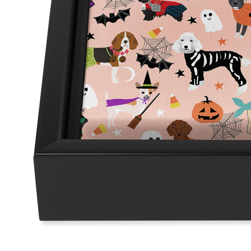 Dogs halloween costumes cute pumpkin ghost skeleton witch trick or treat Framed Canvas Print Gallery Image 2