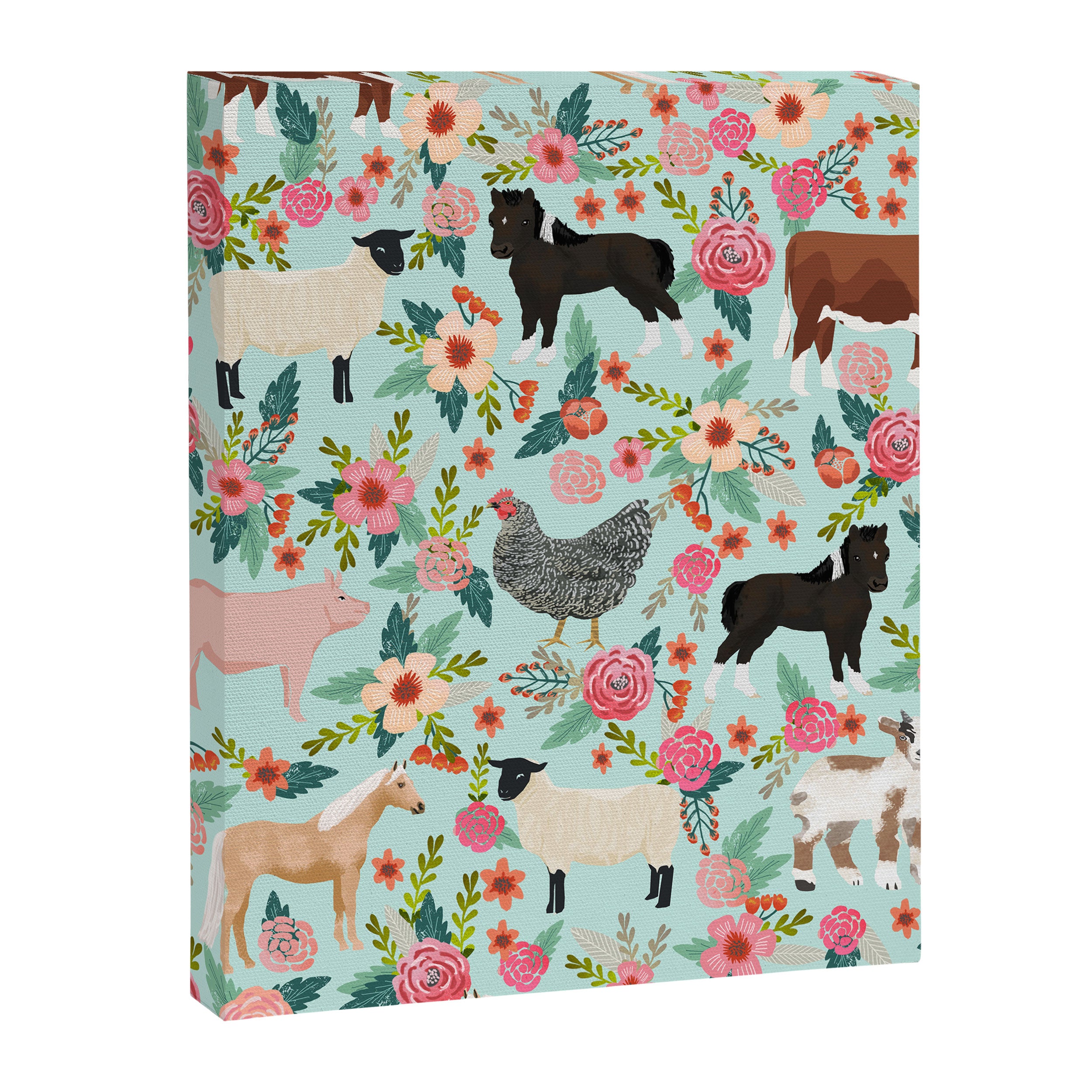 Farm animal sanctuary pig chicken cows horses sheep floral pattern gifts Canvas Print Gallery Image 8