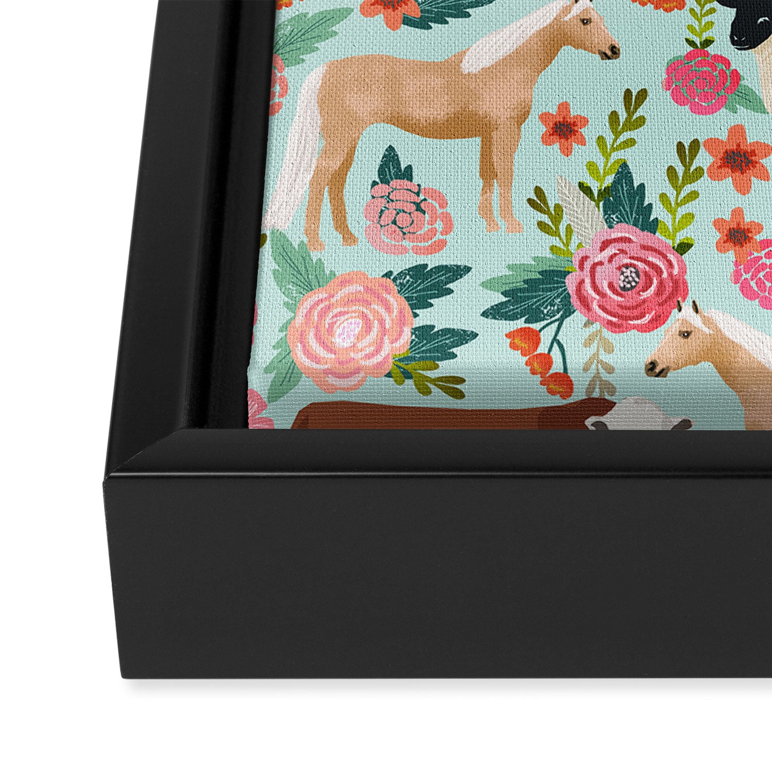Farm animal sanctuary pig chicken cows horses sheep floral pattern gifts Framed Canvas Print Gallery Image 3