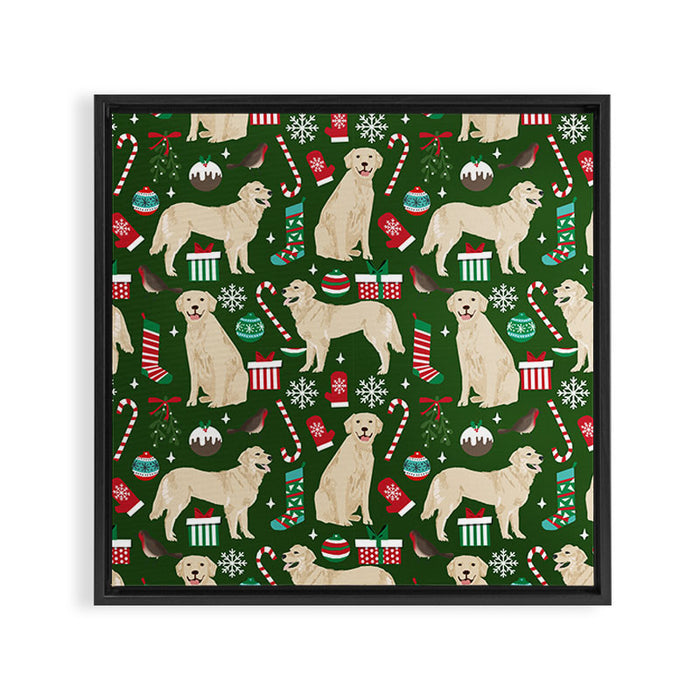 Golden Retriever festive christmas dog illustration pet portrait pet friendly gifts for dog breed Framed Canvas Print Gallery Image 1