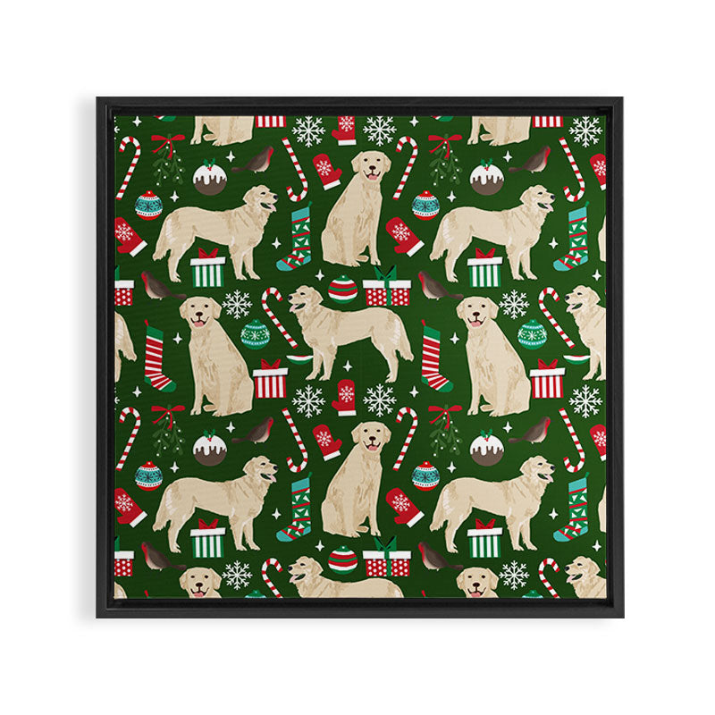 Golden Retriever festive christmas dog illustration pet portrait pet friendly gifts for dog breed Framed Canvas Print Gallery Image 3