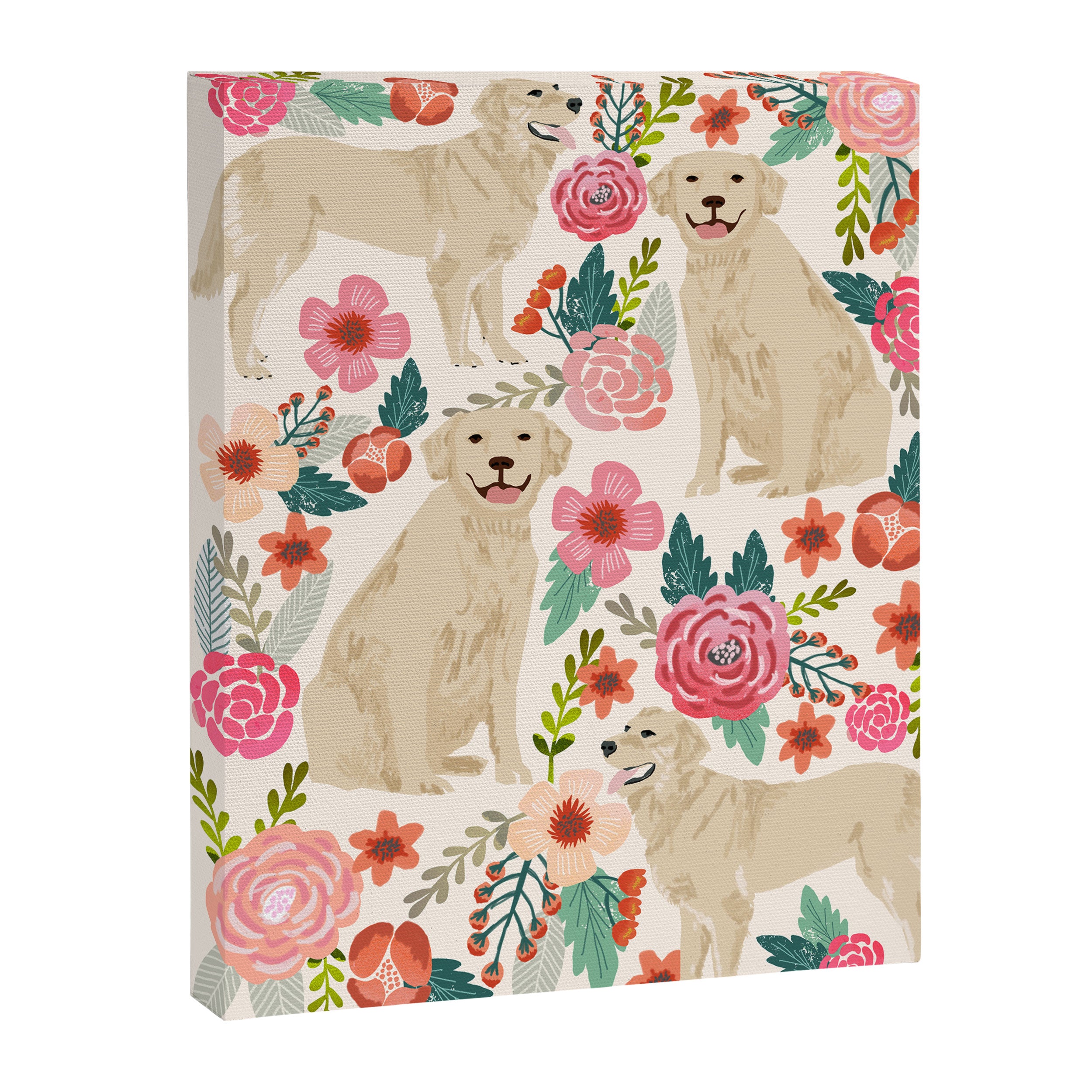 Golden retrievers must have florals cream pastel gender neutral dog art cute pet portraits labrador Canvas Print Gallery Image 6