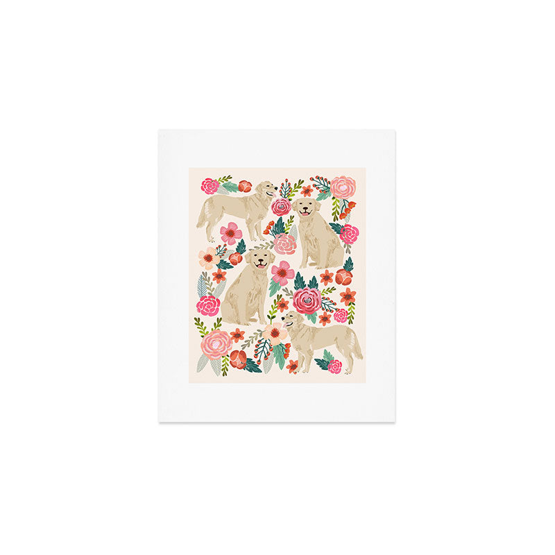 Golden retrievers must have florals cream pastel gender neutral dog art cute pet portraits labrador Art Print Gallery Image 1