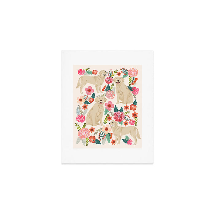Golden retrievers must have florals cream pastel gender neutral dog art cute pet portraits labrador Art Print Gallery Image 1