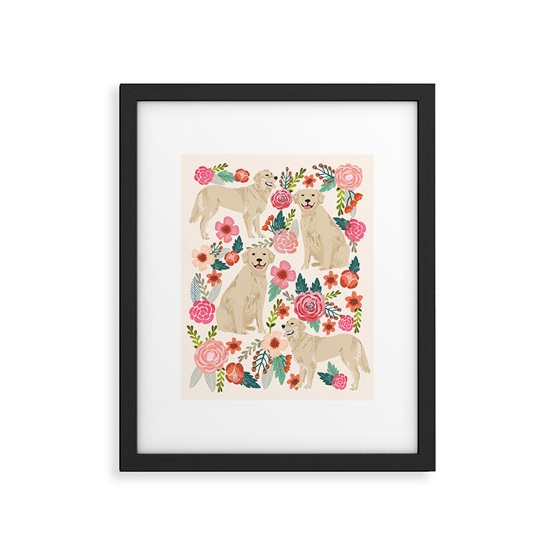 Golden retrievers must have florals cream pastel gender neutral dog art cute pet portraits labrador Framed Art Print Gallery Image 5