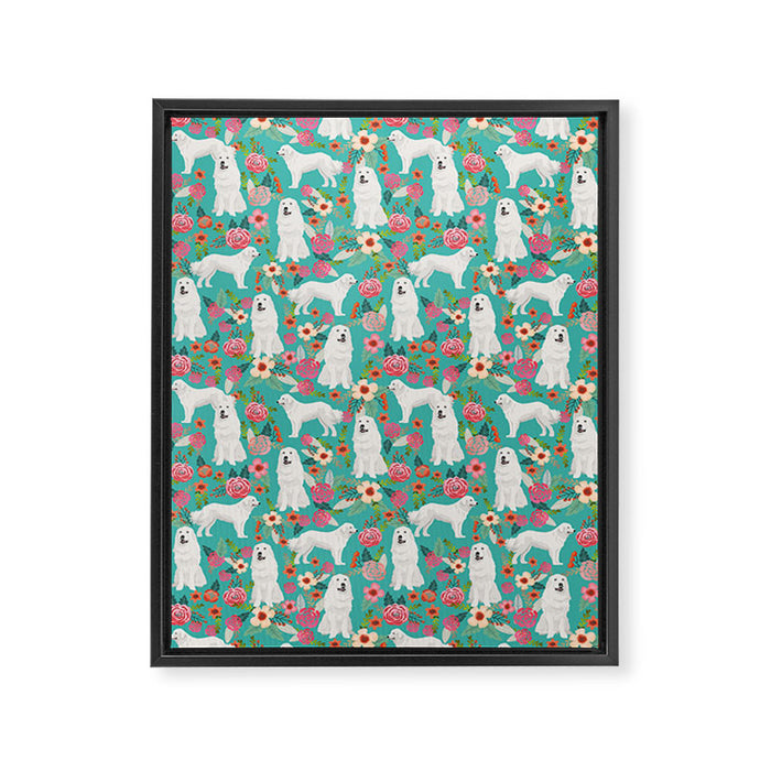 Great Pyrenees florals pattern dog breed must have dog lover gifts Framed Canvas Print Gallery Image 1