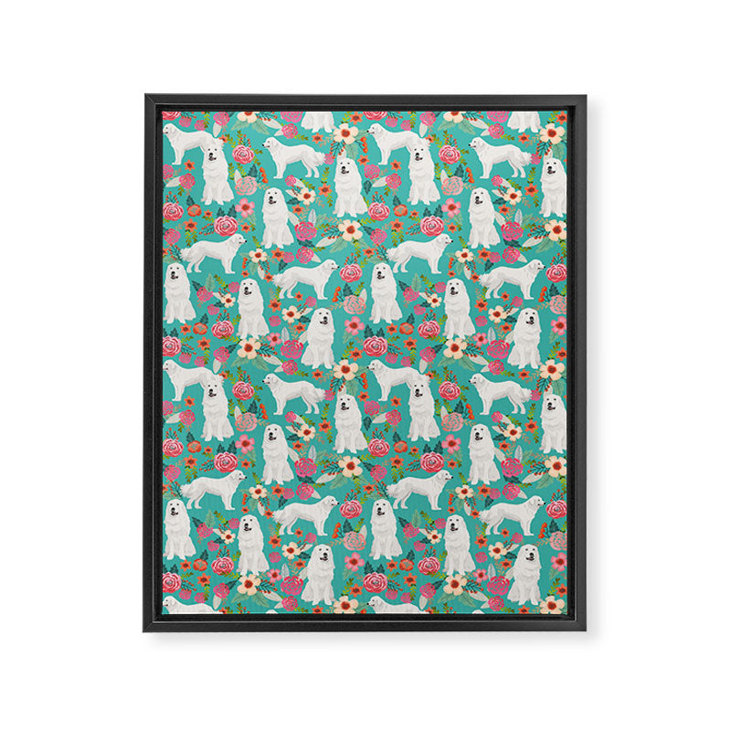 Great Pyrenees florals pattern dog breed must have dog lover gifts Framed Canvas Print Gallery Image 6