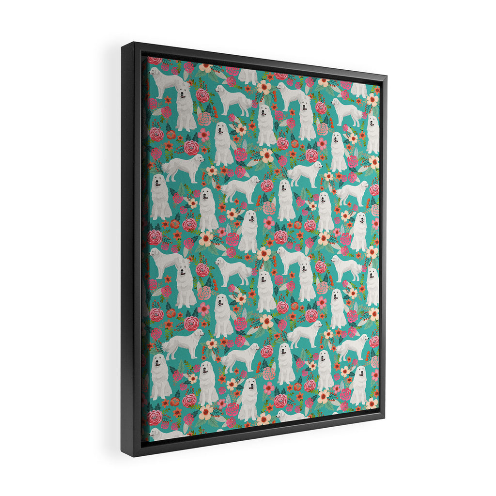 Great Pyrenees florals pattern dog breed must have dog lover gifts Framed Canvas Print Gallery Image 2