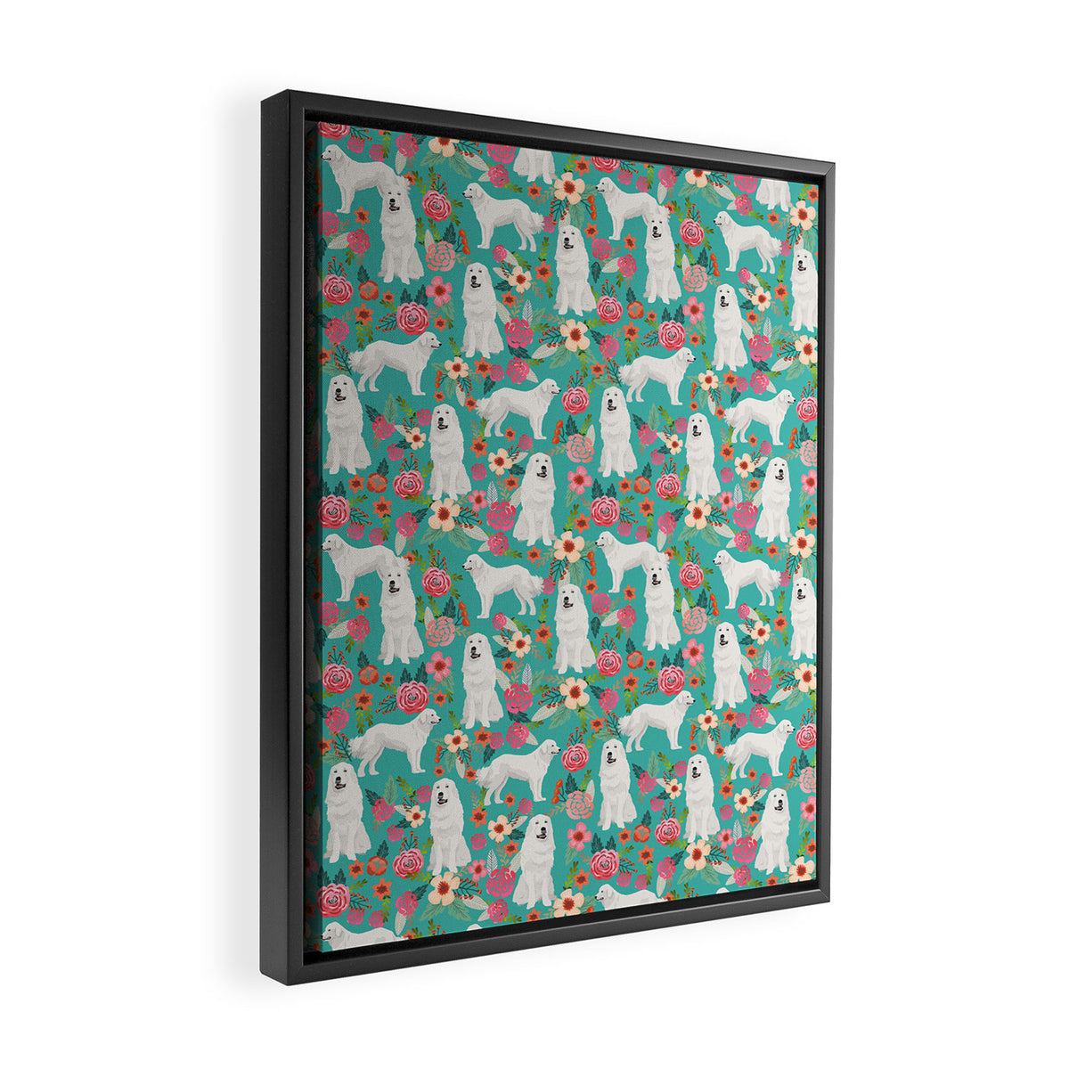 Great Pyrenees florals pattern dog breed must have dog lover gifts Framed Canvas Print Gallery Image 2