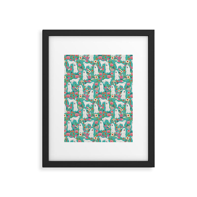 Great Pyrenees florals pattern dog breed must have dog lover gifts Framed Art Print Gallery Image 5